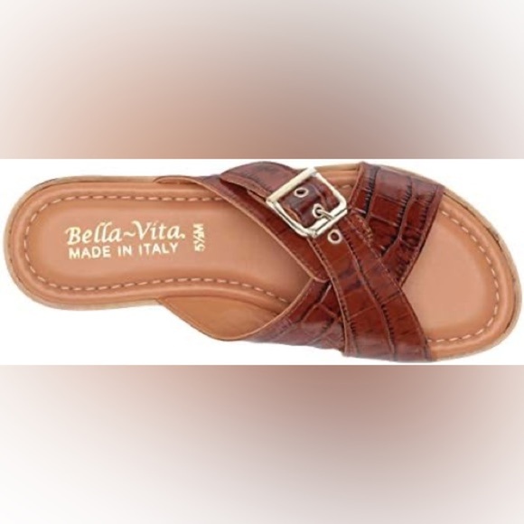 Bella Vita Italy Sandals Slides Slip On Cross Strap Brown Leather Size 9N Narrow - Picture 10 of 10